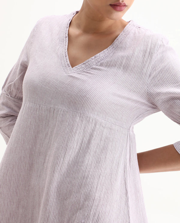 Rareism Women Astrid Pastel Purple V Neck 3/4 Sleeves Asymmetric Knee Length Dress