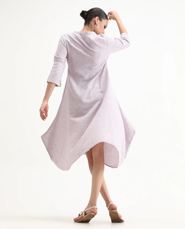 Rareism Women Astrid Pastel Purple V Neck 3/4 Sleeves Asymmetric Knee Length Dress