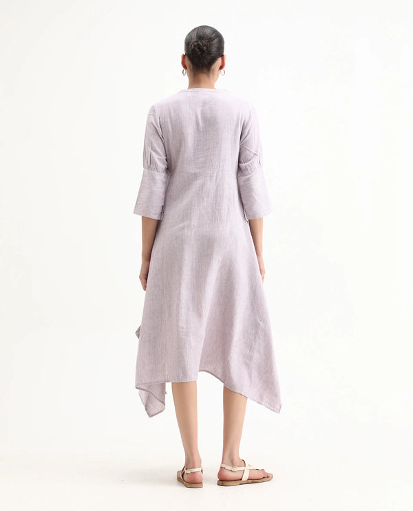 Rareism Women Astrid Pastel Purple V Neck 3/4 Sleeves Asymmetric Knee Length Dress