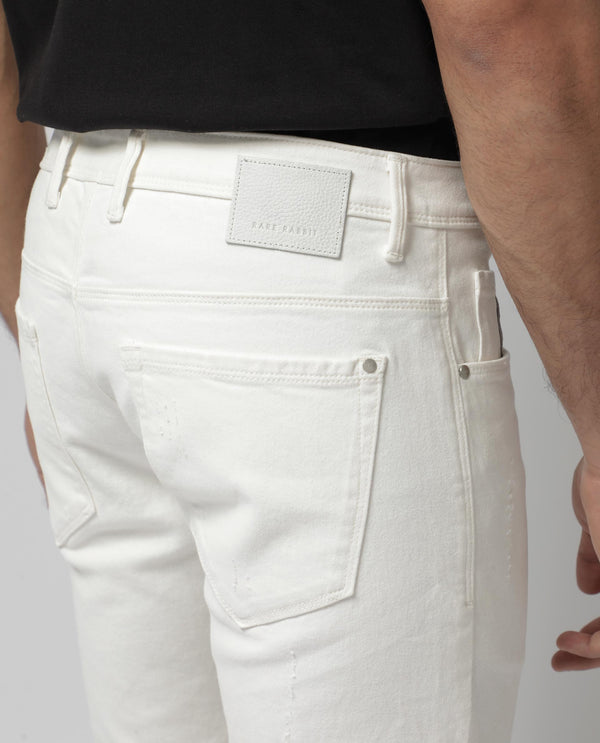 Rare Rabbit Mens Astro White Cotton Mid Rise Elastane Solid Slim Fit Jeans