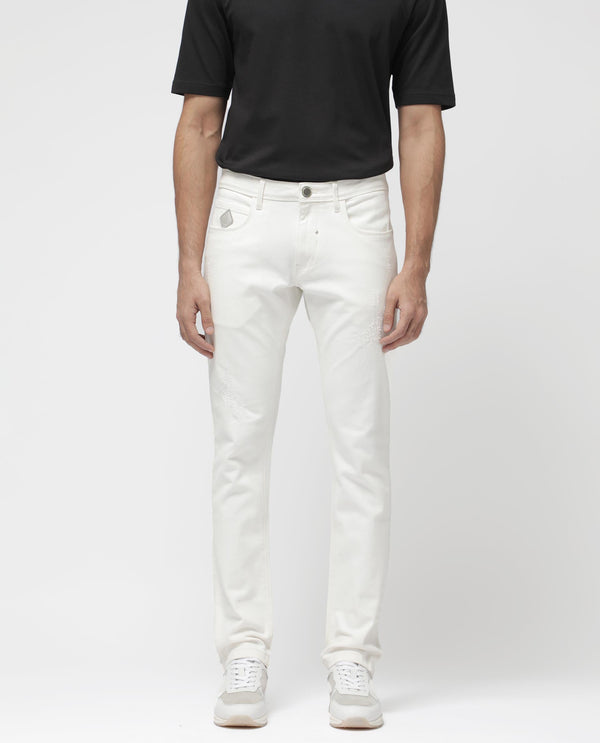 Rare Rabbit Mens Astro White Cotton Mid Rise Elastane Solid Slim Fit Jeans