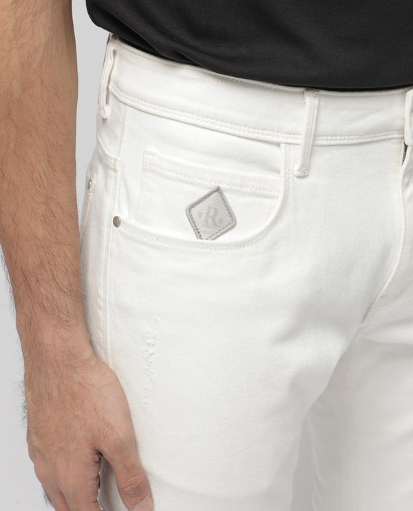 Rare Rabbit Mens Astro White Cotton Mid Rise Elastane Solid Slim Fit Jeans