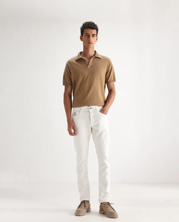 Rare Rabbit Mens Astro White Cotton Mid Rise Elastane Solid Slim Fit Jeans