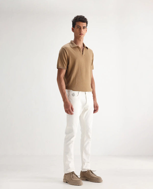 Rare Rabbit Mens Astro White Cotton Mid Rise Elastane Solid Slim Fit Jeans