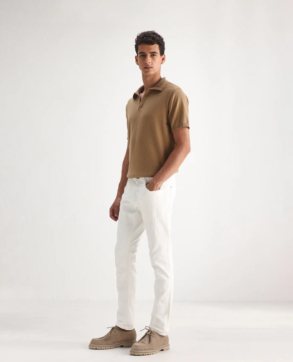 Rare Rabbit Mens Astro White Cotton Mid Rise Elastane Solid Slim Fit Jeans