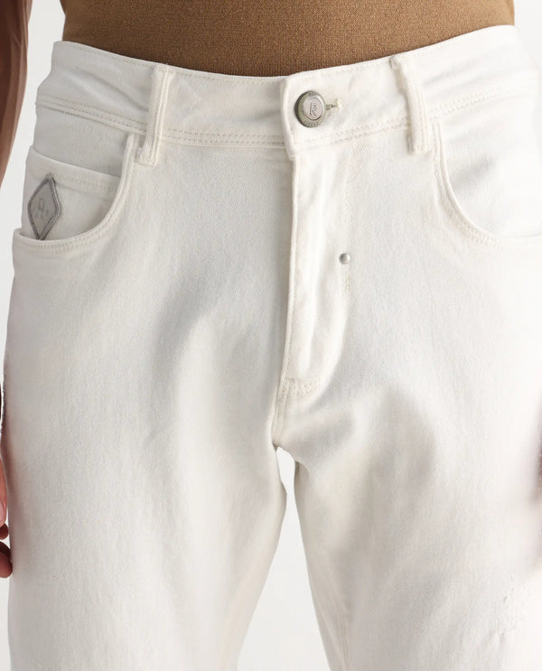 Rare Rabbit Mens Astro White Cotton Mid Rise Elastane Solid Slim Fit Jeans