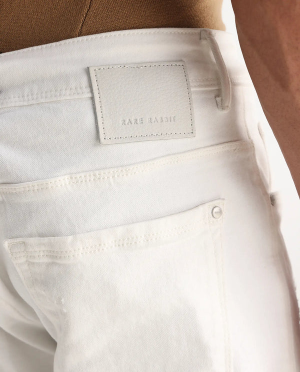 Rare Rabbit Mens Astro White Cotton Mid Rise Elastane Solid Slim Fit Jeans