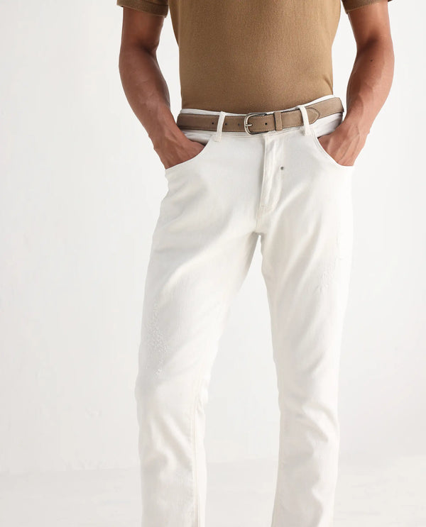 Rare Rabbit Mens Astro White Cotton Mid Rise Elastane Solid Slim Fit Jeans