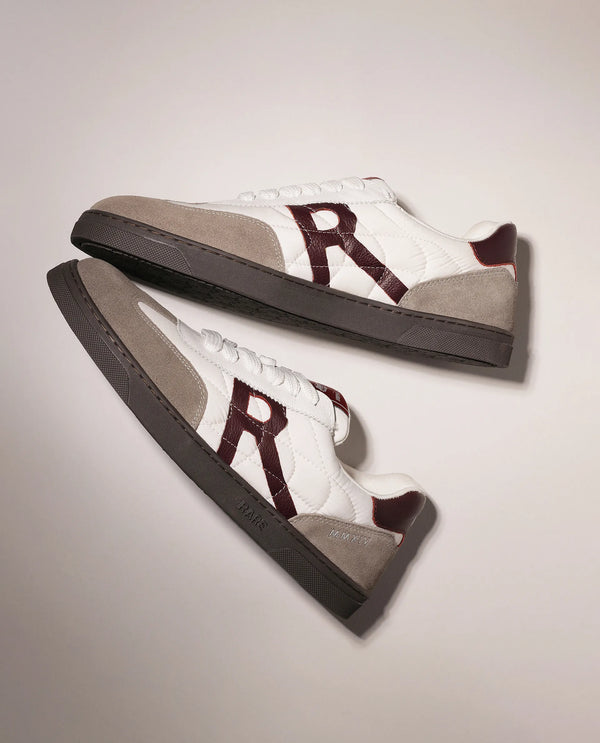 Rare Rabbit Men Atlas White Genuine Suede and Parachute Dual Tone Lace-Up Sneaker Shoes