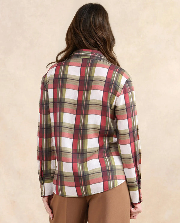 Rareism Women Atoil Multi Cuffed Sleeve Collared Neck Button Closure Checked Shirt