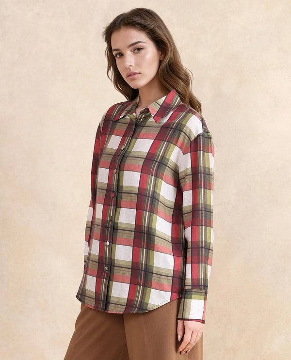 Rareism Women Atoil Multi Cuffed Sleeve Collared Neck Button Closure Checked Shirt