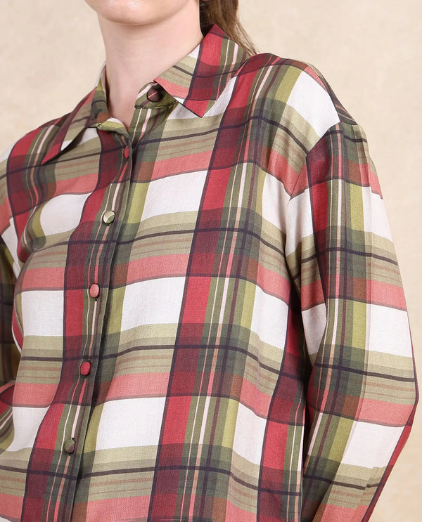 Rareism Women Atoil Multi Cuffed Sleeve Collared Neck Button Closure Checked Shirt