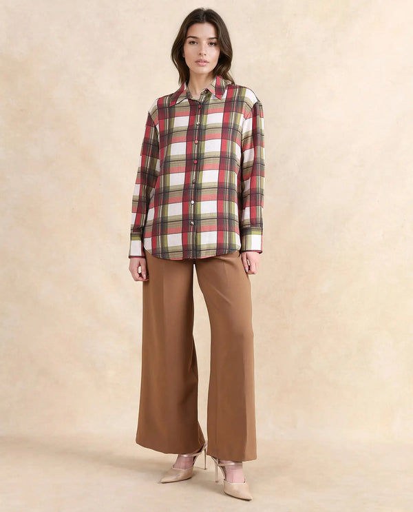 Rareism Women Atoil Multi Cuffed Sleeve Collared Neck Button Closure Checked Shirt