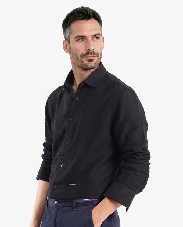 Rare Rabbit Men Aube Black Cotton Fabric Full Sleeve Slim Fit Plain Shirt