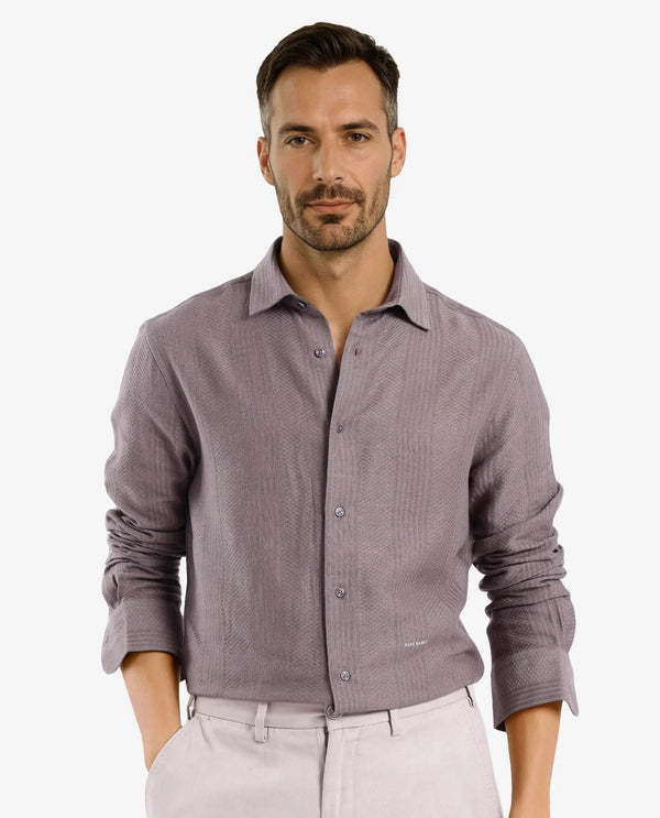 Rare Rabbit Men Aube Dark Brown Cotton Fabric Full Sleeve Slim Fit Plain Shirt