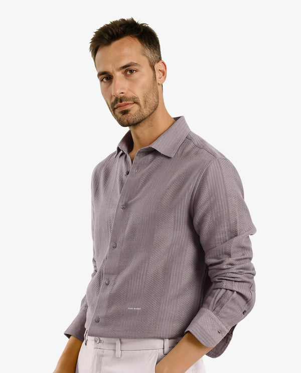 Rare Rabbit Men Aube Dark Brown Cotton Fabric Full Sleeve Slim Fit Plain Shirt