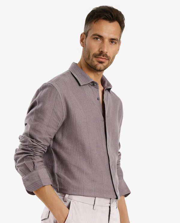 Rare Rabbit Men Aube Dark Brown Cotton Fabric Full Sleeve Slim Fit Plain Shirt