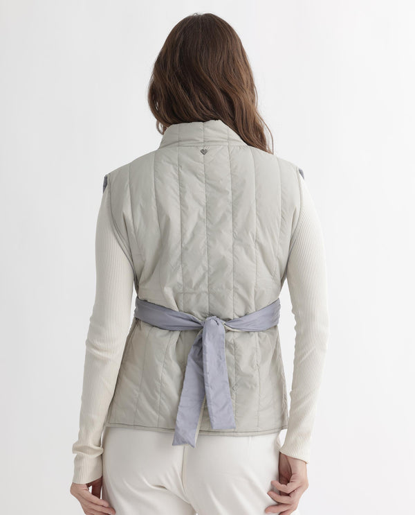 Rareism Women Aurora Beige Polyester Fabric Sleeveless Solid High Neck Jacket