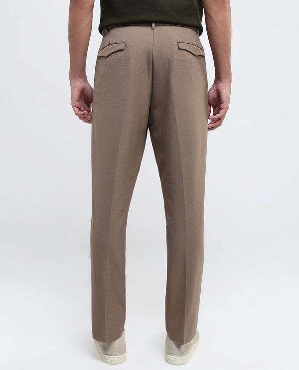 Rare Rabbit Men Austin Beige Button And Zip Closure Relaxed Fit Plain Trouser