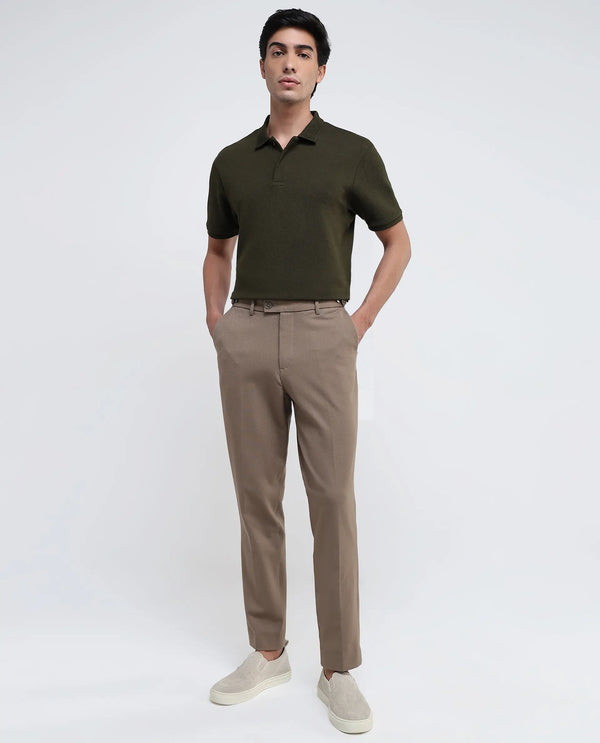 Rare Rabbit Men Austin Beige Button And Zip Closure Relaxed Fit Plain Trouser