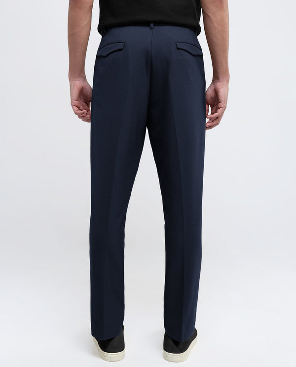 Rare Rabbit Men Austin Navy Button And Zip Closure Relaxed Fit Plain Trouser