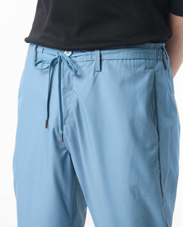 Rare Rabbit Men's Aux Blue Solid Mid-Rise Regular Fit With Drawstring And Elastic Waistband Trouser