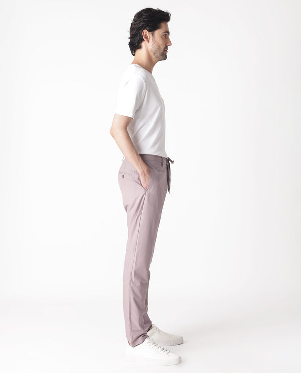 Rare Rabbit Men's Aux Light Purple Solid Mid-Rise Regular Fit With Drawstring And Elastic Waistband Trouser