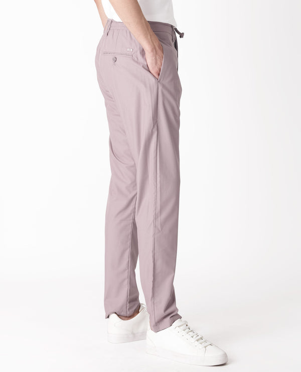 Rare Rabbit Men's Aux Light Purple Solid Mid-Rise Regular Fit With Drawstring And Elastic Waistband Trouser