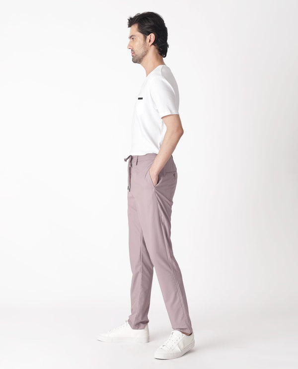Rare Rabbit Men's Aux Light Purple Solid Mid-Rise Regular Fit With Drawstring And Elastic Waistband Trouser