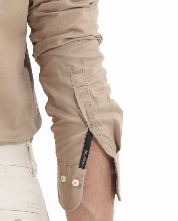 Rare Rabbit Men's Auxfo Beige Cotton Fabric Full Sleeves Solid Shirt