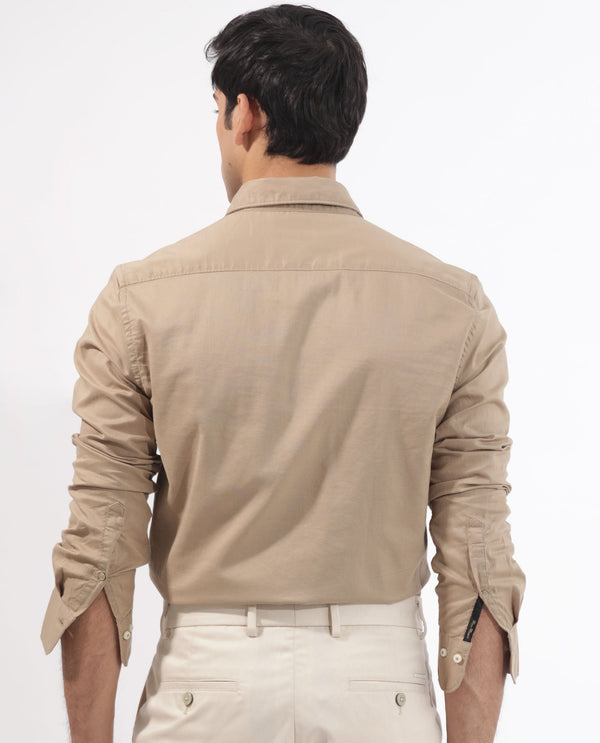 Rare Rabbit Men's Auxfo Beige Cotton Fabric Full Sleeves Solid Shirt
