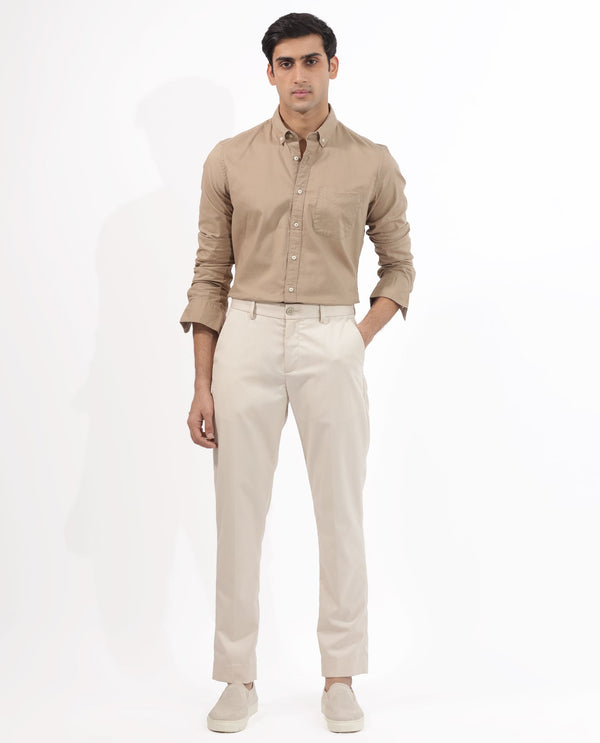 Rare Rabbit Men's Auxfo Beige Cotton Fabric Full Sleeves Solid Shirt
