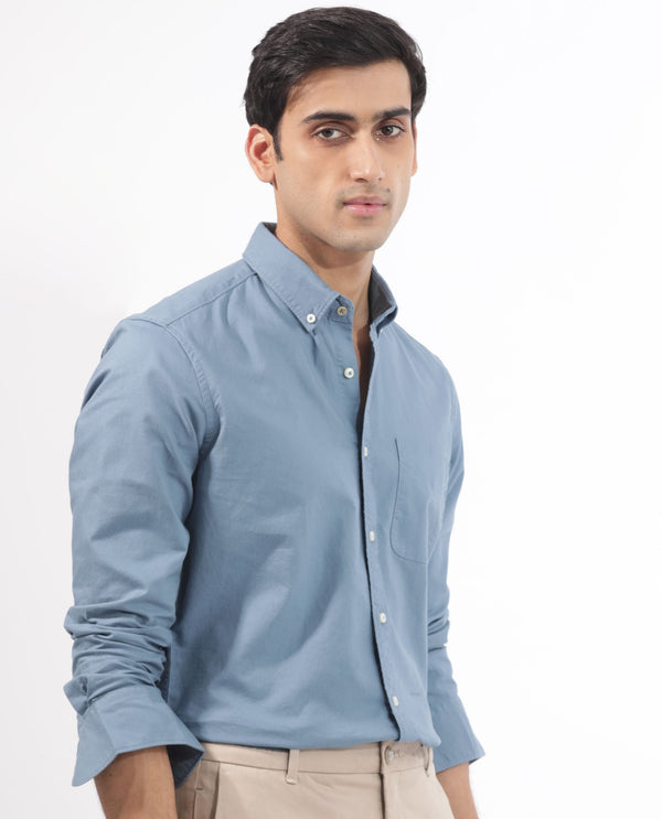 Rare Rabbit Men's Auxfo Blue Cotton Fabric Full Sleeves Solid Shirt