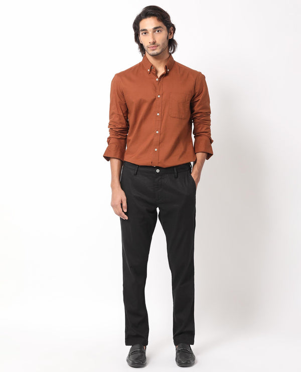 Rare Rabbit Men's Auxfo Brown Cotton Fabric Full Sleeves Solid Shirt