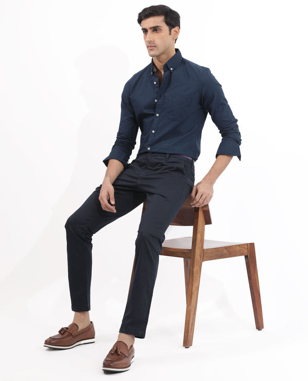 Rare Rabbit Men's Auxfo Navy Cotton Fabric Full Sleeves Solid Shirt
