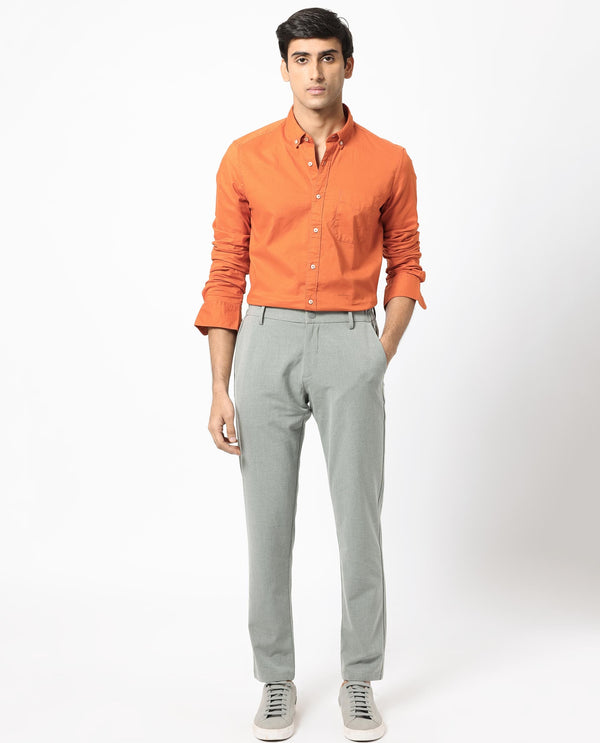 Rare Rabbit Men's Auxfo Orange Cotton Fabric Full Sleeves Solid Shirt
