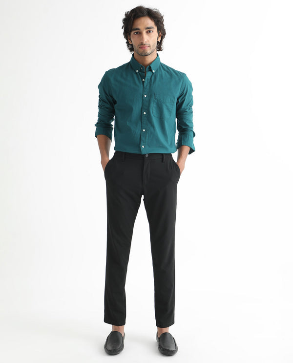 Rare Rabbit Men's Auxfo Petrol Cotton Fabric Full Sleeves Solid Shirt