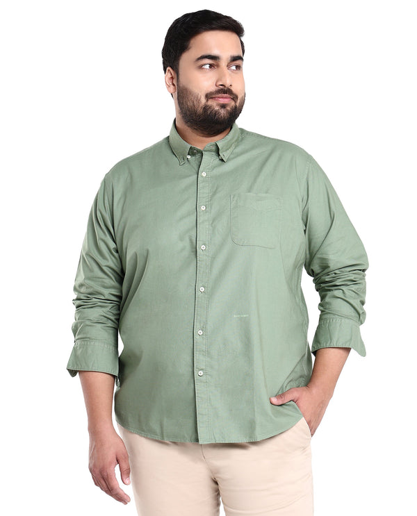 Rare Rabbit Men's Auxfo Green Cotton Fabric Full Sleeves Solid Shirt Plus Size