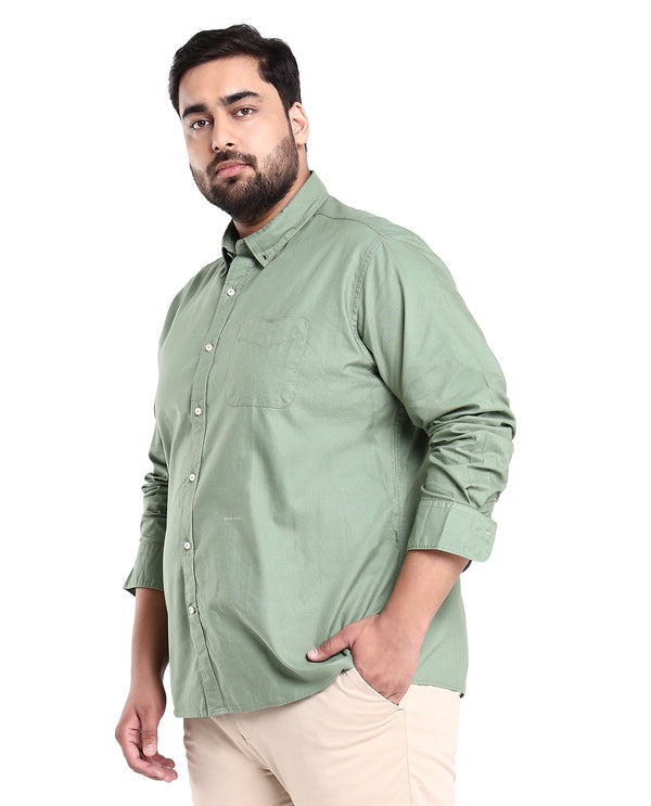 Rare Rabbit Men's Auxfo Green Cotton Fabric Full Sleeves Solid Shirt Plus Size