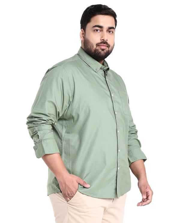 Rare Rabbit Men's Auxfo Green Cotton Fabric Full Sleeves Solid Shirt Plus Size