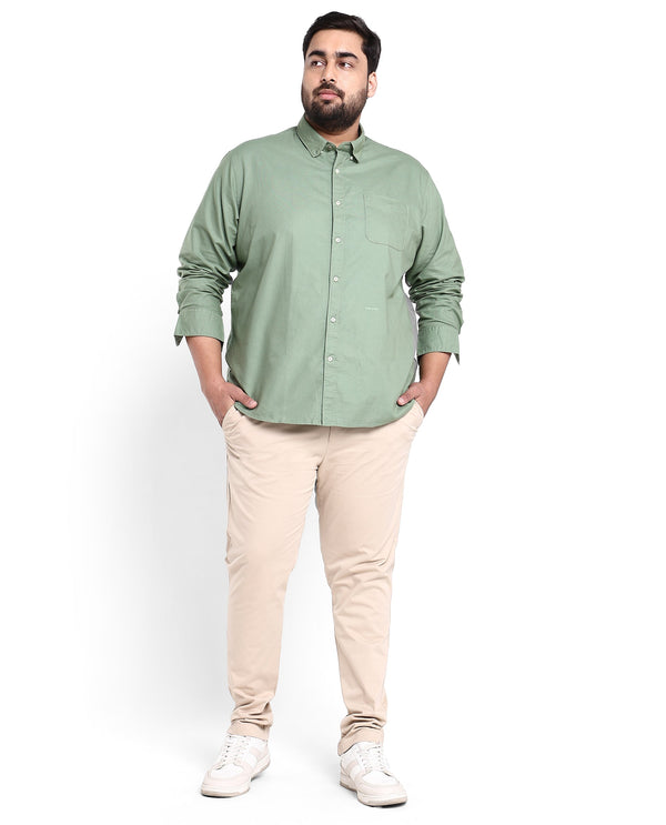 Rare Rabbit Men's Auxfo Green Cotton Fabric Full Sleeves Solid Shirt Plus Size