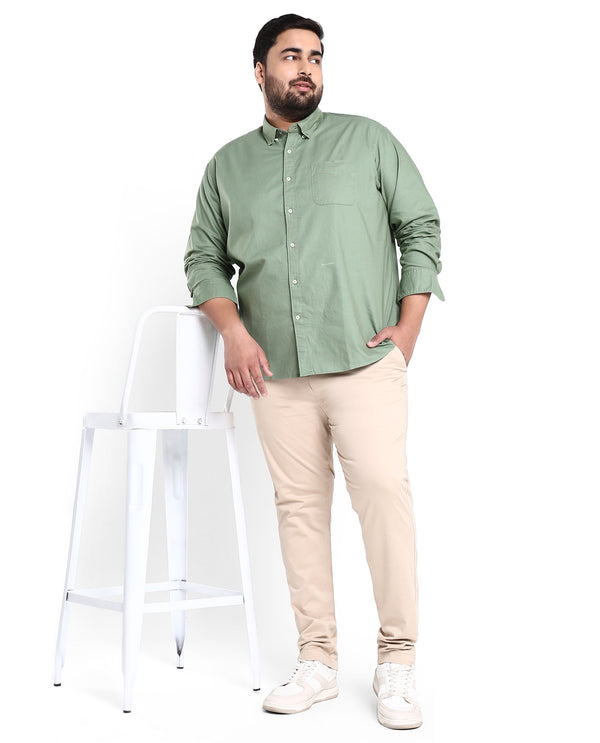 Rare Rabbit Men's Auxfo Green Cotton Fabric Full Sleeves Solid Shirt Plus Size