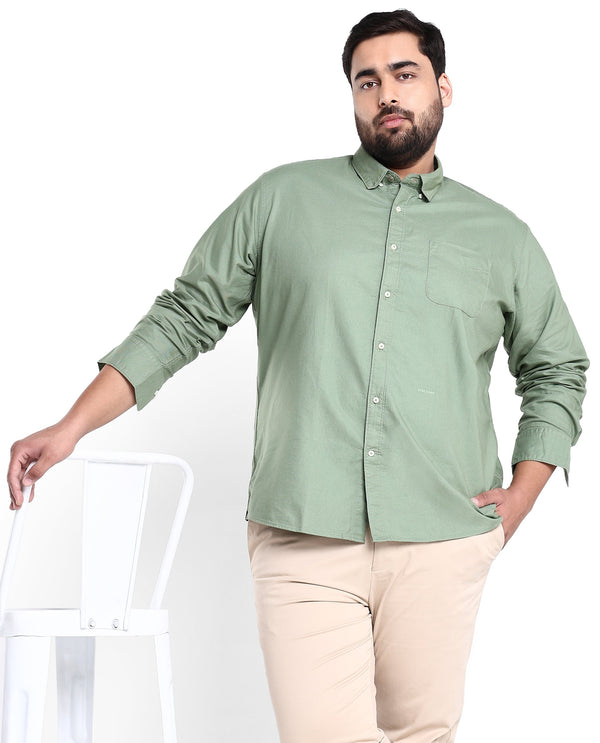 Rare Rabbit Men's Auxfo Green Cotton Fabric Full Sleeves Solid Shirt Plus Size