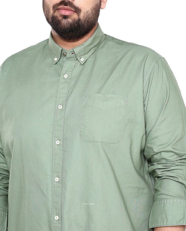 Rare Rabbit Men's Auxfo Green Cotton Fabric Full Sleeves Solid Shirt Plus Size