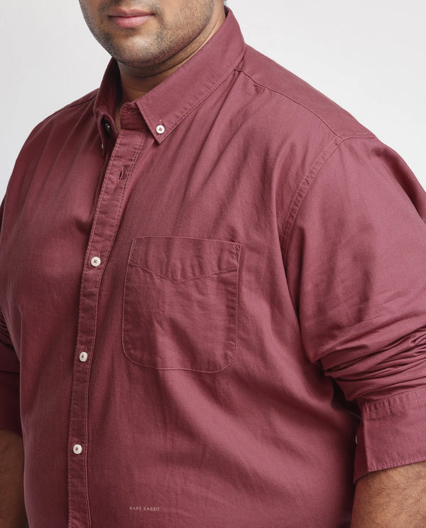 Rare Rabbit Men's Auxfo Pink Cotton Fabric Full Sleeves Solid Shirt Plus Size