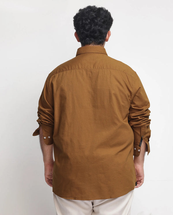 Rare Rabbit Men's Auxfo Rust Cotton Fabric Full Sleeves Solid Shirt Plus Size