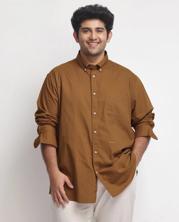 Rare Rabbit Men's Auxfo Rust Cotton Fabric Full Sleeves Solid Shirt Plus Size