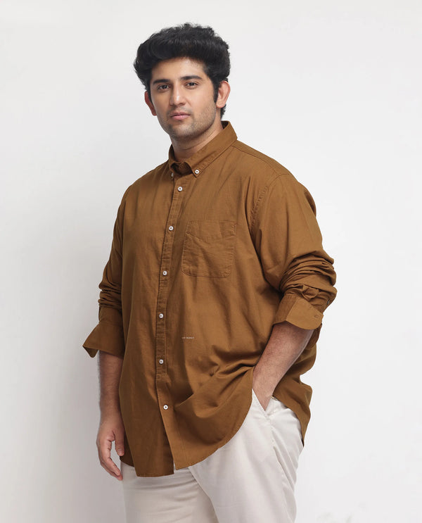 Rare Rabbit Men's Auxfo Rust Cotton Fabric Full Sleeves Solid Shirt Plus Size