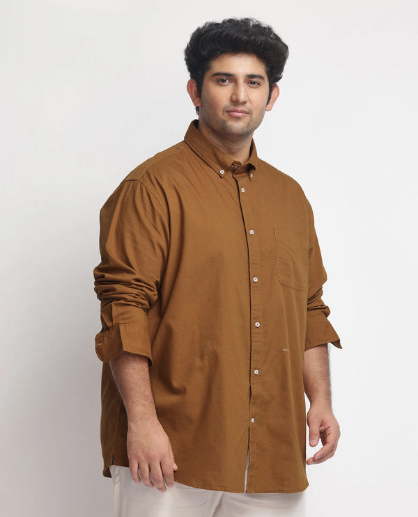 Rare Rabbit Men's Auxfo Rust Cotton Fabric Full Sleeves Solid Shirt Plus Size