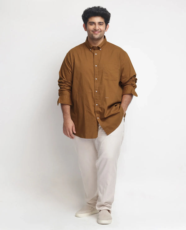 Rare Rabbit Men's Auxfo Rust Cotton Fabric Full Sleeves Solid Shirt Plus Size